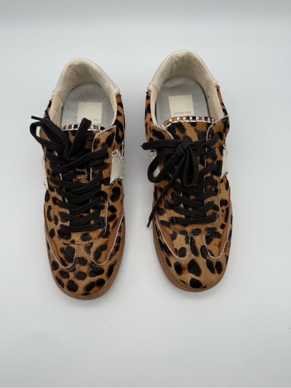 Dolce Vita Leopard Print Sneakers in Brown, Black and Cream - Picture 4 of 6